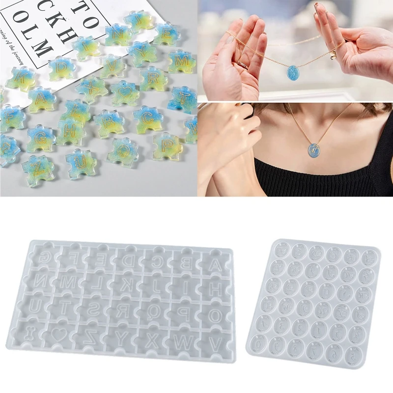 

652F Alphabet Puzzle Jigsaw Silicone Mold Letter Number Oval Earring Pendant Charm Resin Casting Mould DIY Crafts Jewelry Making