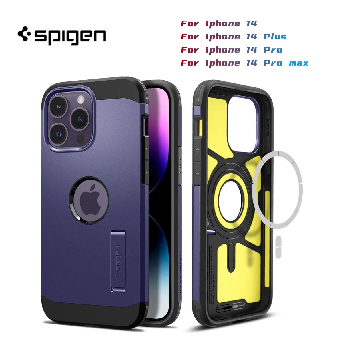 

Spigen Tough Armor (MagFit) Holder Phone Case For Apple iPhone 14 Pro Max 14 Plus Dual Case With Built-in Reinforcement Bracket