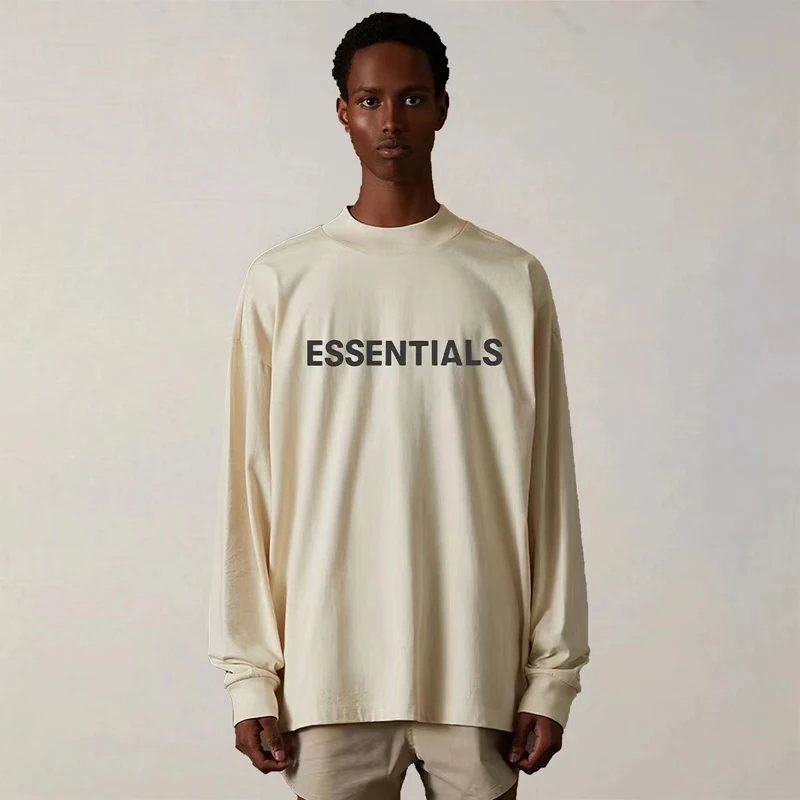 

2023 ESSENTIALS T-shirts American High Street Long Sleeve Top Tee Men Women High Quality 3D Letter Print Essentials Tshirt