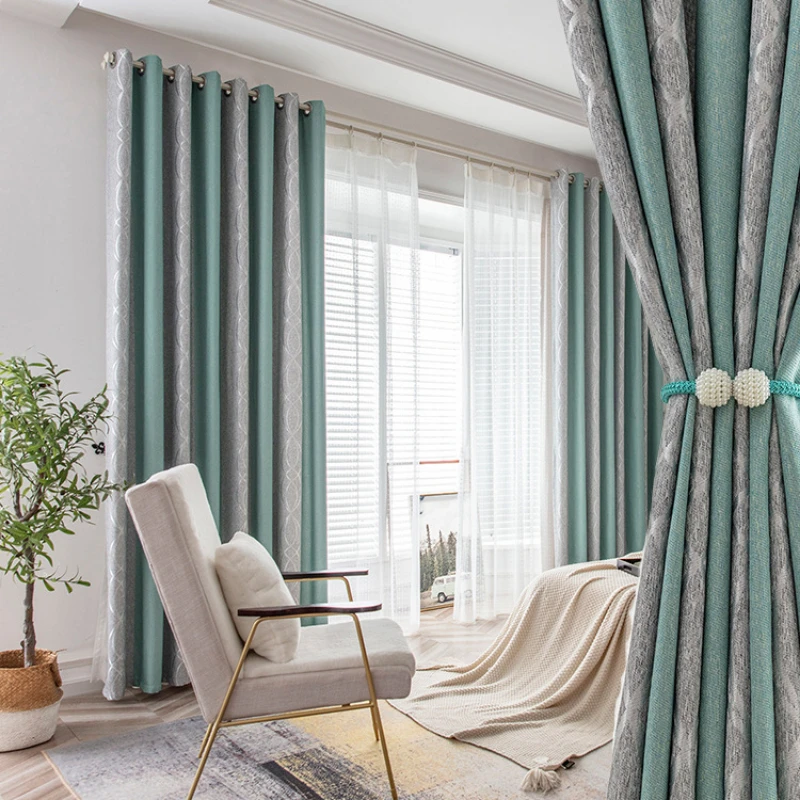 

Nordic seamless splicing curtain living room bedroom curtain cloth 8-shaped jacquard fabric free punching finished shade cloth