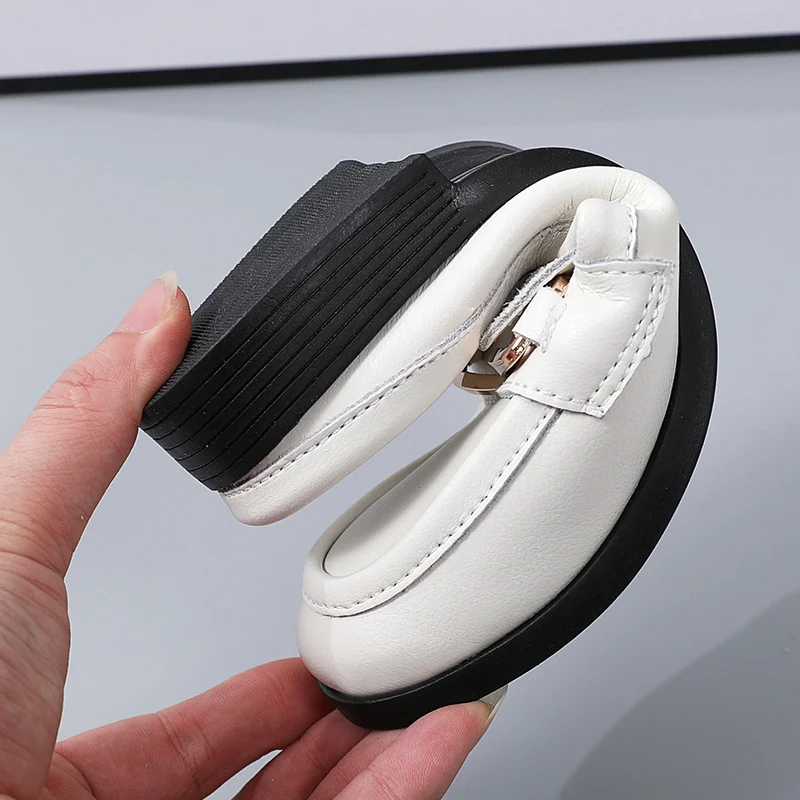 Женские летние полутапочки Baotou черные туфли на толстом каблуке с металлической