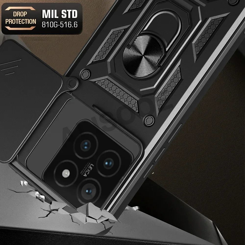 Армированный чехол для Xiaomi 14T / Pro с кольцом защиты объектива камеры подставка