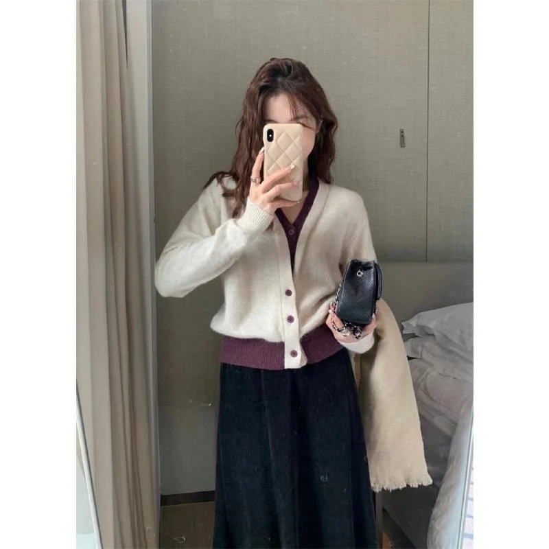 Свободный дизайн с v-образным вырезом вязаный кардиган нежный свободный