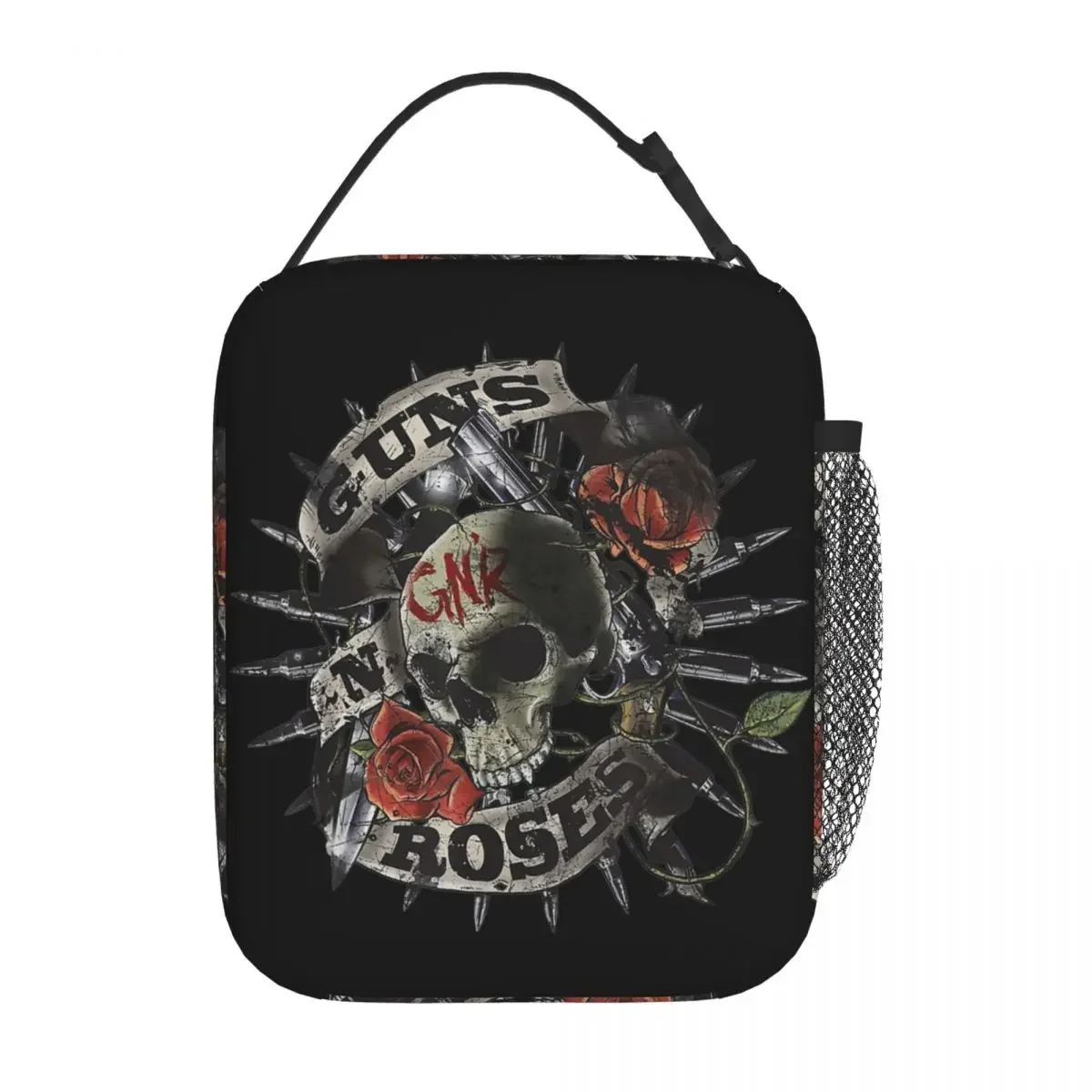Изолированные ланч-пакеты Guns N Roses с изображением черепа и цветов охлаждающий