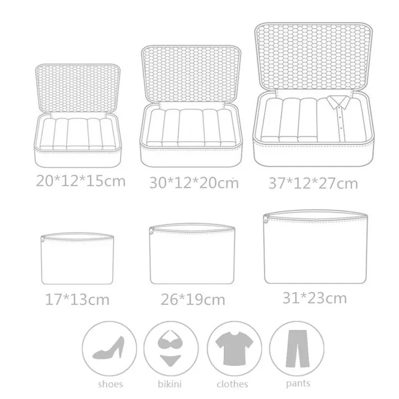 6 Pcs/Set Multifunction Travel Bag Clothes Luggage Organizer Cosmetics And Toiletries Storage Bag Suitcase Pouch Packing Cube