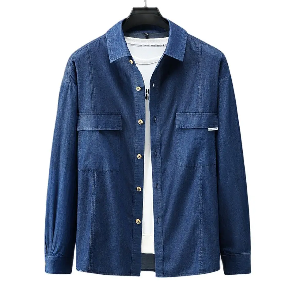 

Мужская джинсовая рубашка с длинным рукавом, размеры до 10XL