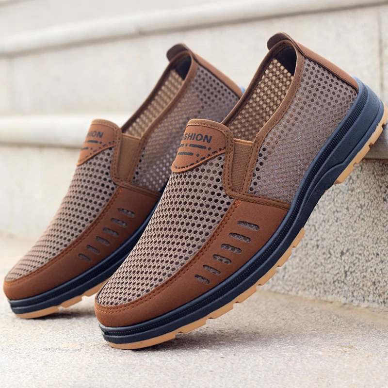 

Mesh Breathable Loafers Summer Men Retro Solid Color Large Size Round Head Non-Slip Walk Slip-On Shoes Zapatillas Lona Hombre