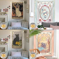 kawaii taro cat tapestry with lights wall hanging cartoon pattern home decoration kids room bedroom decoration background cloth