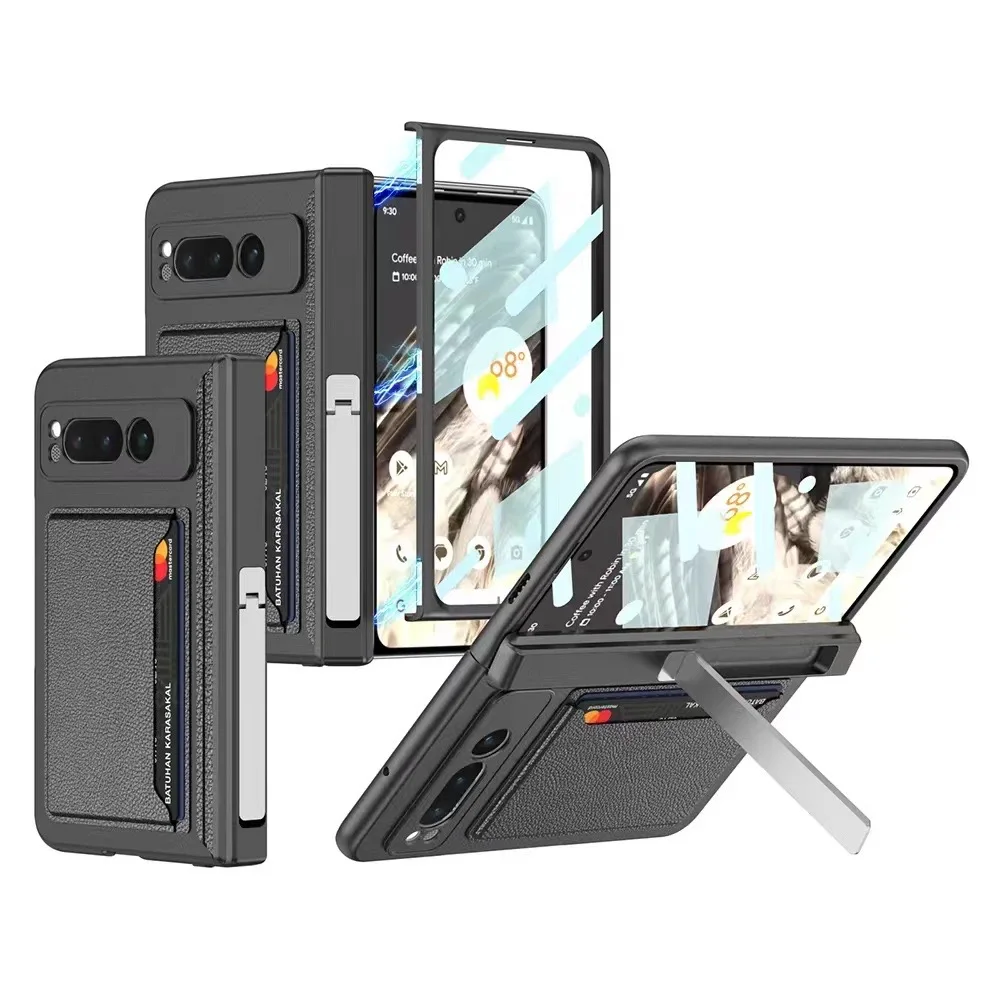 

For Google Pixel Fold Case Magnetic hinge Leather Card Slot With built-in Screen protector Hard Full Protection Stand Fundas