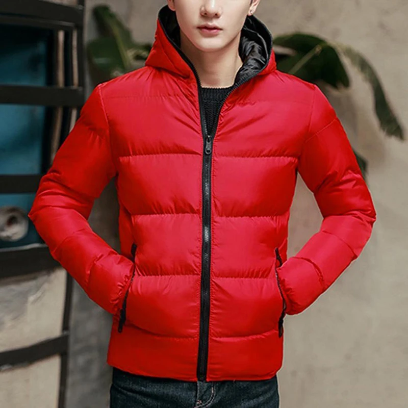 M-4XL 5Colors Bright Stitchin Man Hooded Cotton Clothing Jacket Full Sleeve Casual Winter Daily Outdoor Shopping Padded Coat