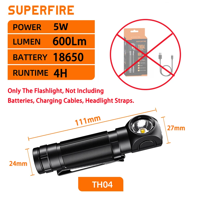 

SUPERFIRE TH03 налобный фонарь 600 люмен