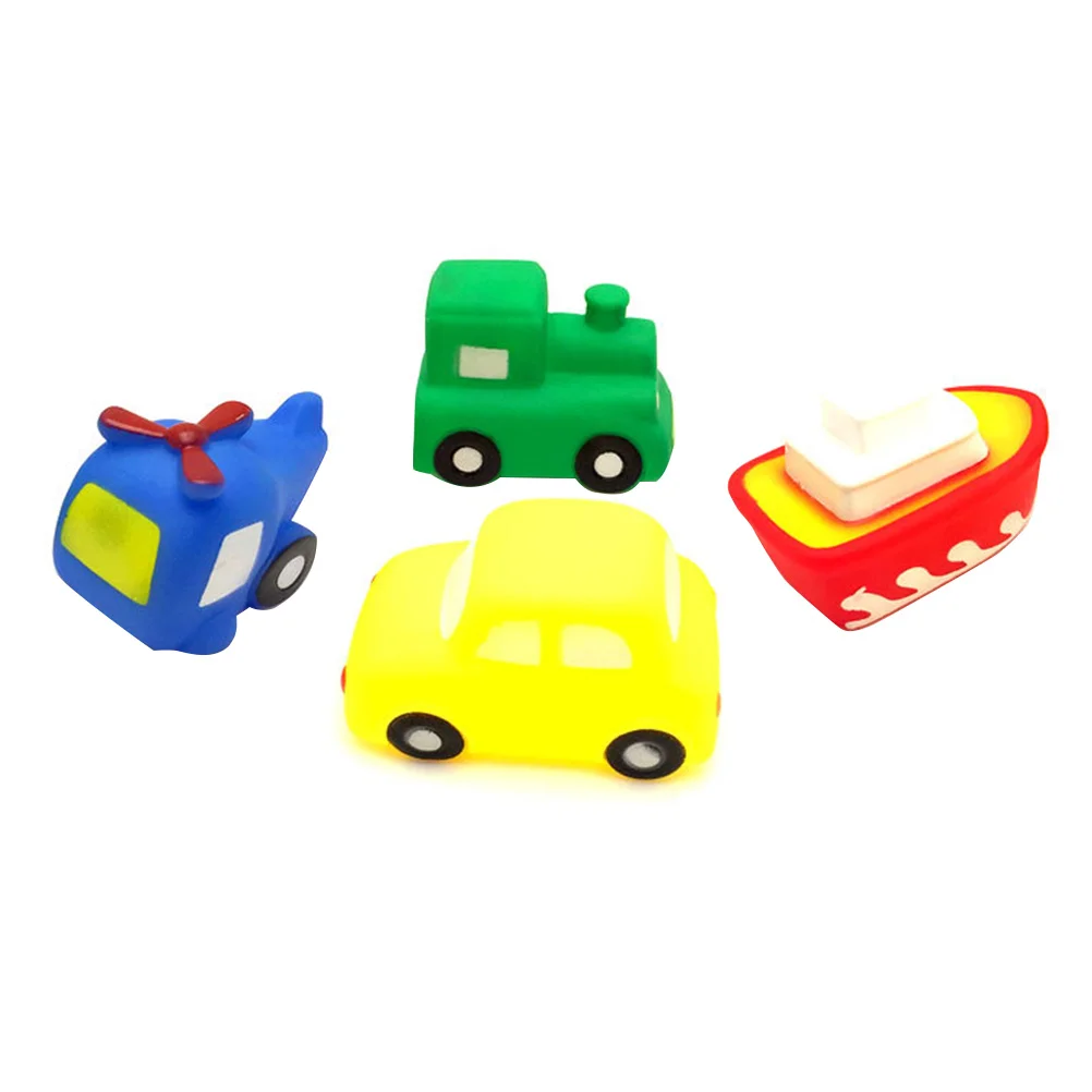 

4PC Children Floating Water Toys Pinch Silicone Sound Traffic Vehicle Models Baby Bath (Random Color)