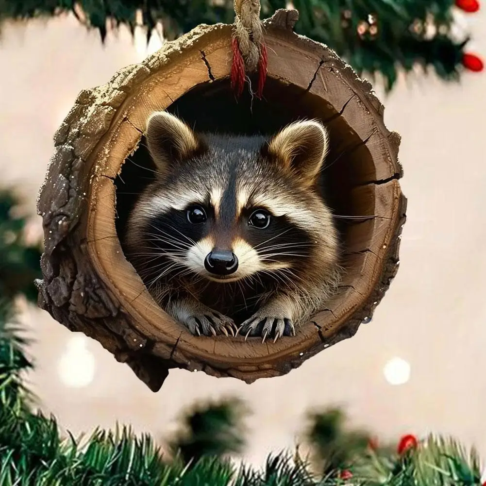 Animal Christmas Ornaments 2D Acrylic Forest Cute Tree Pattern DIY Decoration