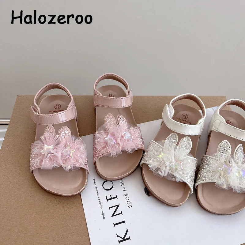 

Детские пляжные сандалии, брендовая Яркая обувь для маленьких девочек, мягкие босоножки принцессы, модные шлепанцы, платье со звездами, плоская подошва, лето