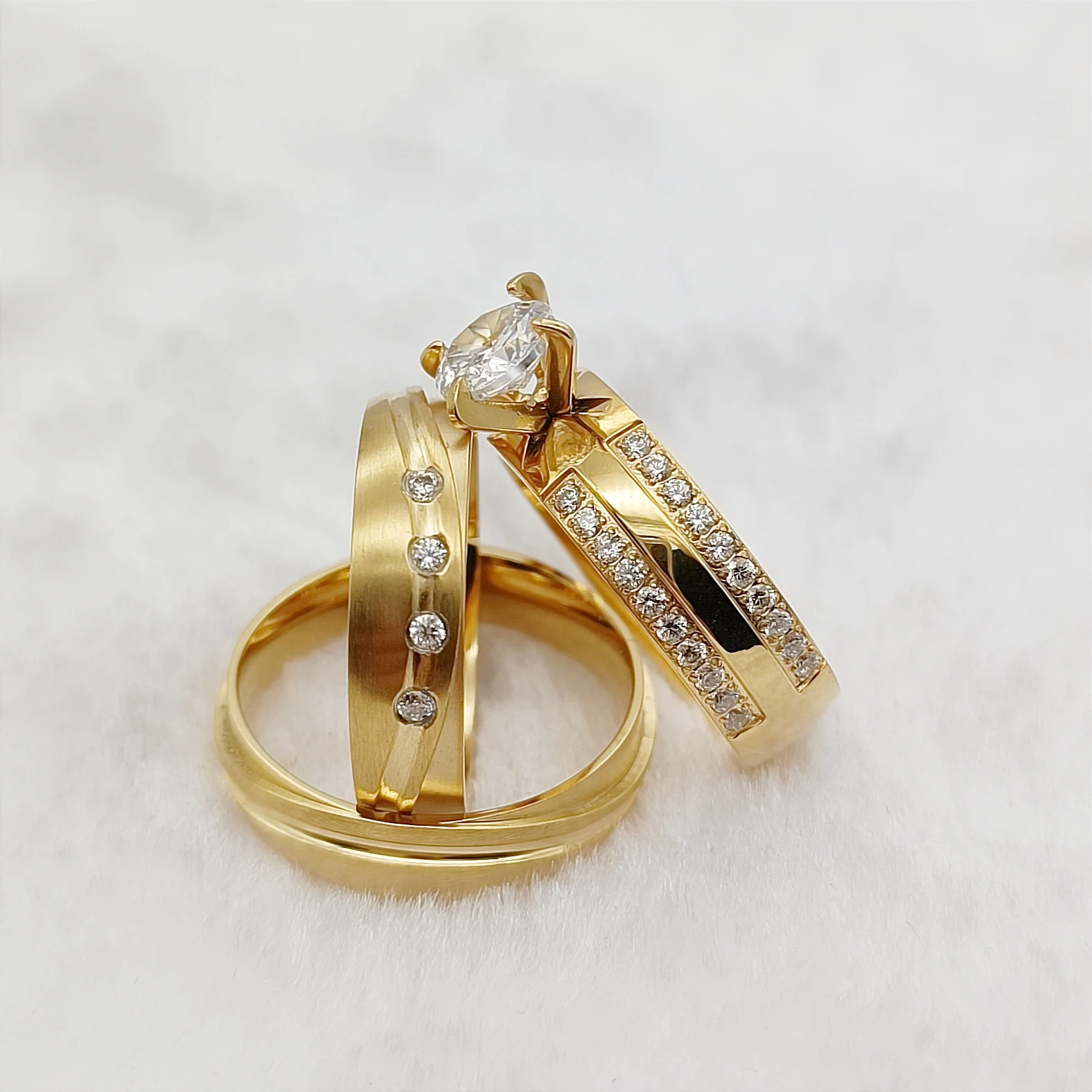 

3PCS Bridal Promise Wedding Engagement Rings Sets for Couples Unique 24k Gold Plated Finger Lover's Jewelry