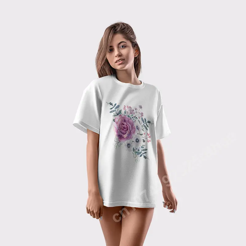

Simple Women's T-shirt Flower Print Tee Fashion O-neck Summer Short Sleeve Loose Streetwear Female Clothes Casual Tshirt Ladies