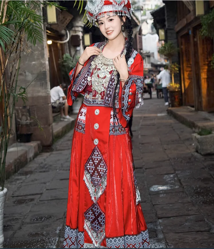 Сценический костюм женский этнический туджия и Мяо комплект для фотосъемки