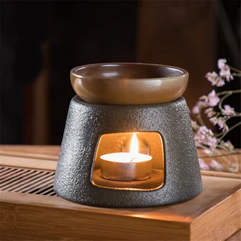 1 Japanese Set Coarse Pottery Candle Stand Teapot Warmer Ceramic Insulation Teacup Heating Tools Tea Stove Home Decoration