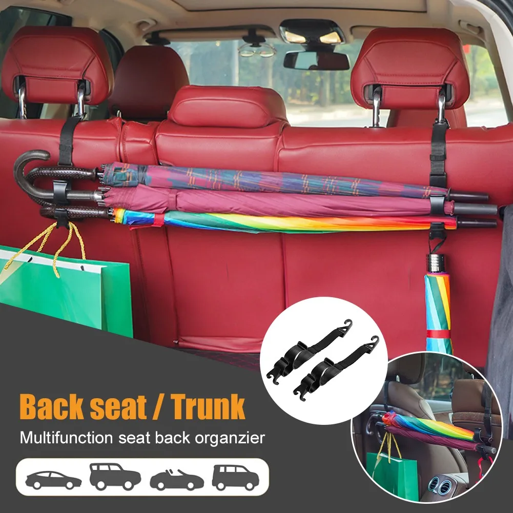 

2pcs Car Back Seat Hook Multi-function Rear Seat Headrest Hanging Hook Umbrella Holder Seat Back Storage Interior Organizer
