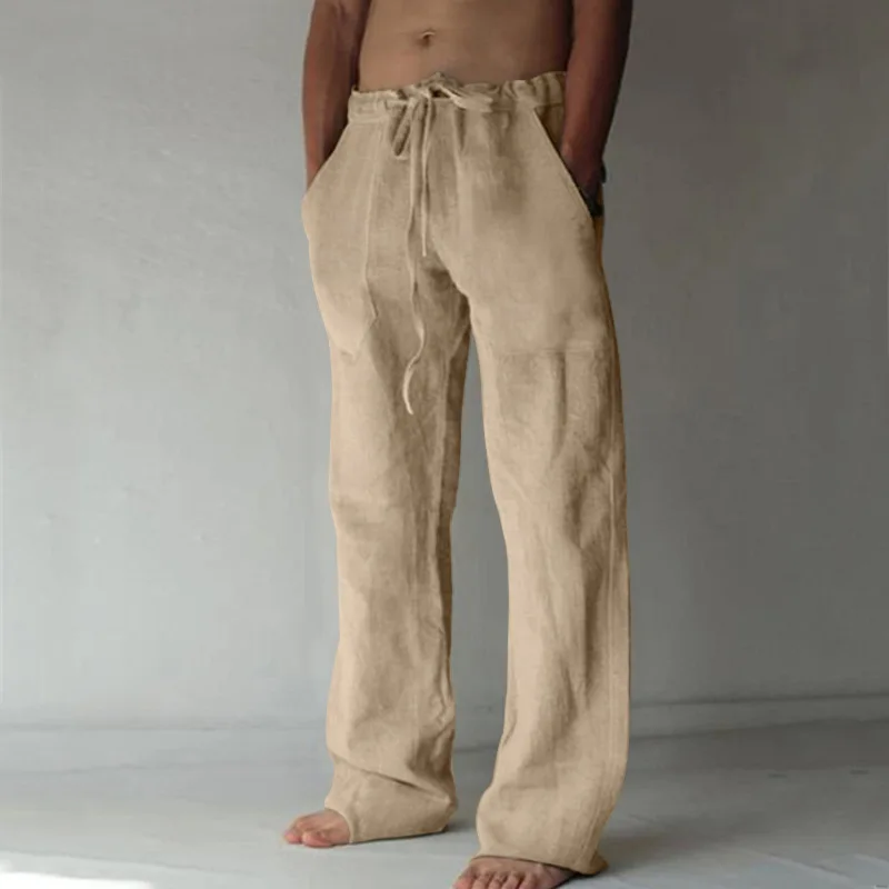 2023 Cotton Linen Pants Men 2023 New Large Size Men's Casual Trousers Home Trousers Long Tube Solid Color Trousers For Men S-5XL