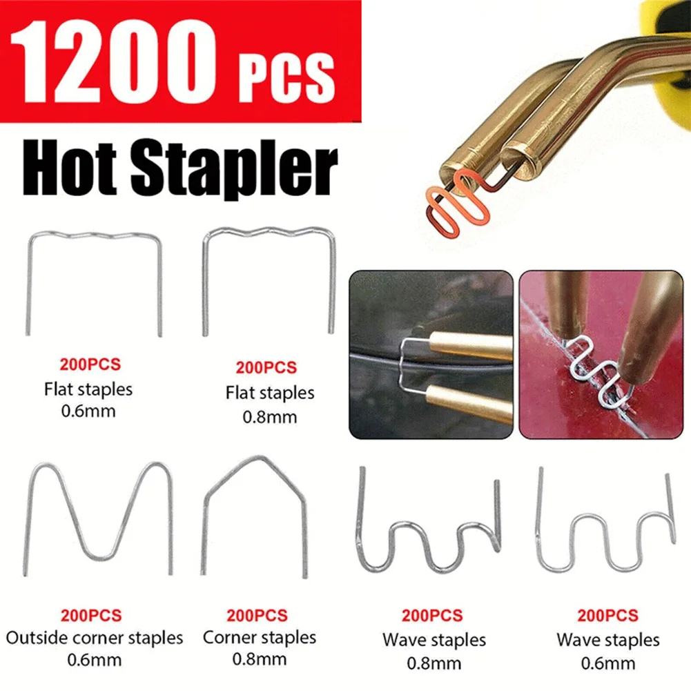 

1200pcs/set Hot Staple Plastic Welding For Car Bumper Fender Welder Stapler Repair Kit Auto Parts Pre Cut Wave Staples 0.8 0.6mm