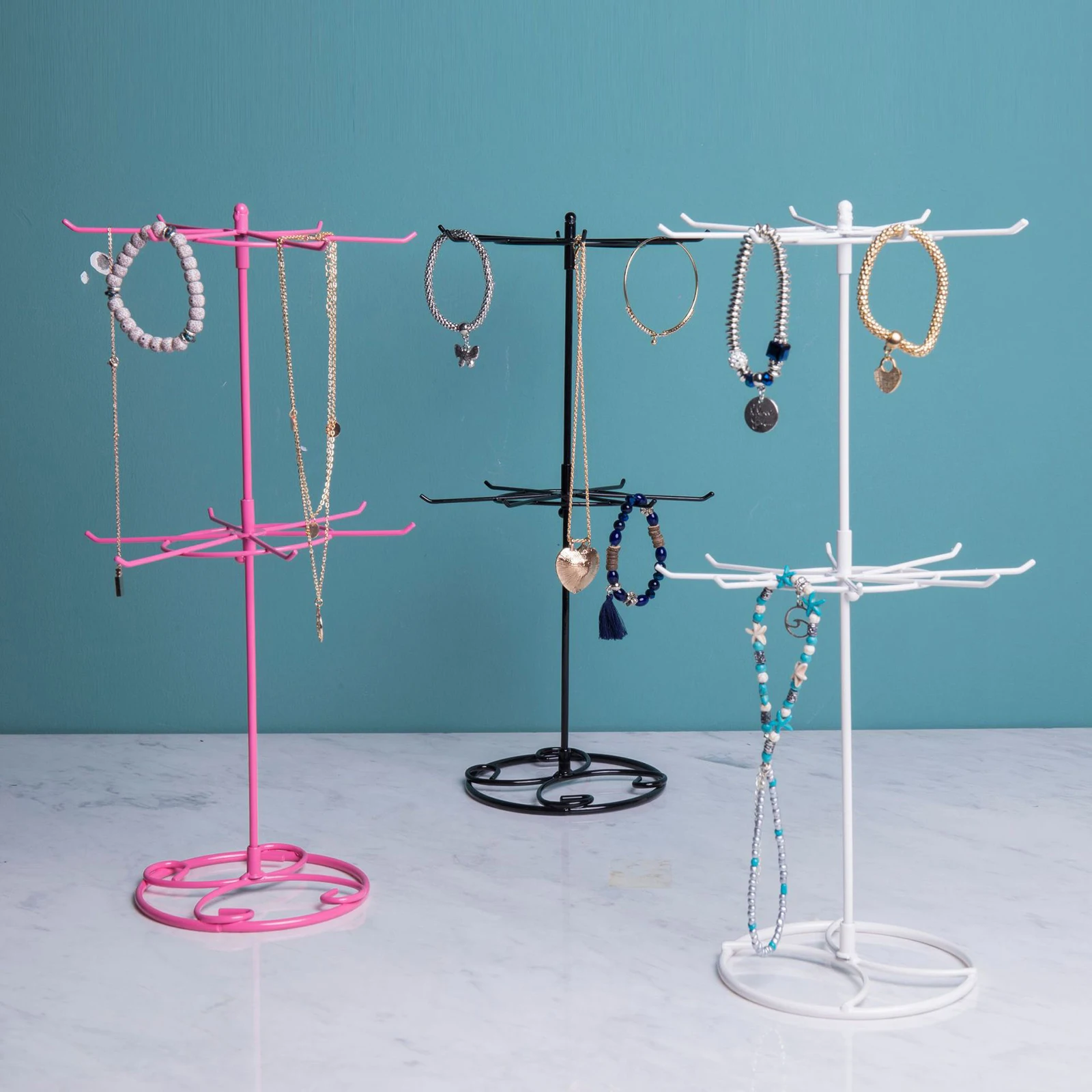 Durable Jewelry Display Stand Earrings Pendants Bracelets Jewelry Holder Double Layer Display Rotating Organizer Hanger Holder