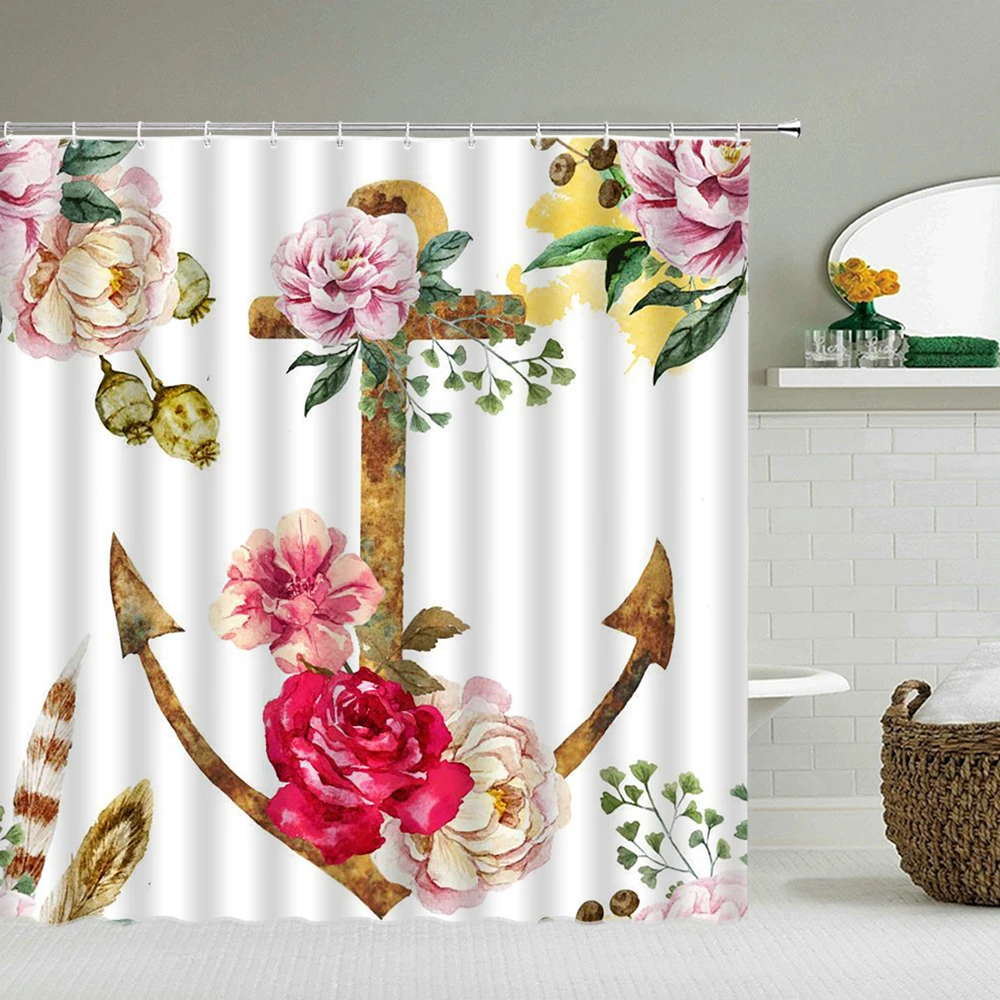 

Водонепроницаемая Штора для душа, занавеска из полиэстера с цветочным узором, с 3d принтом, с крючками, декоративный экран для ванной комнаты