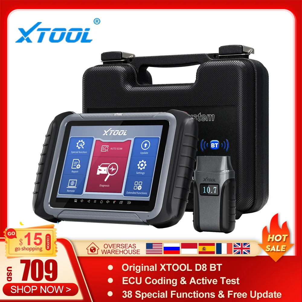 

XTOOL D8 BT OBD2 Full System Professional Diagnostic Scanner Automotive ECU Coding Active Test With 38 Service Functions CAN FD