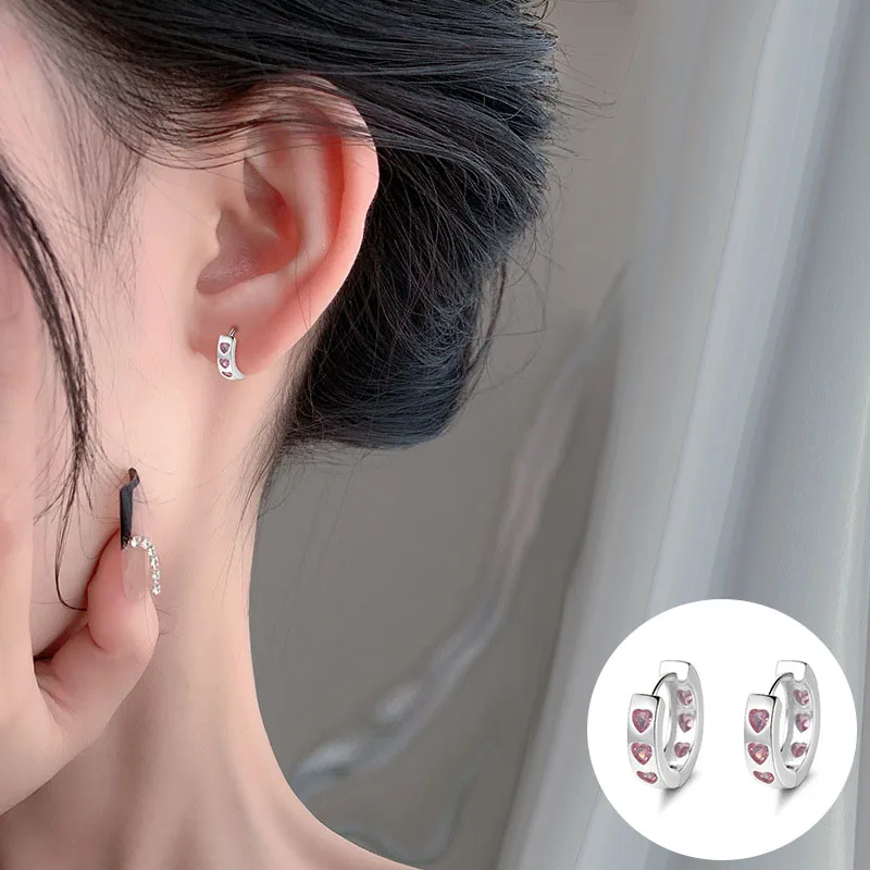 

100% 925 Sterling Silver Zircon Love Heart Earrings for Women Girl Cute Fashion Design Jewelry Birthday Gift Dropshipping