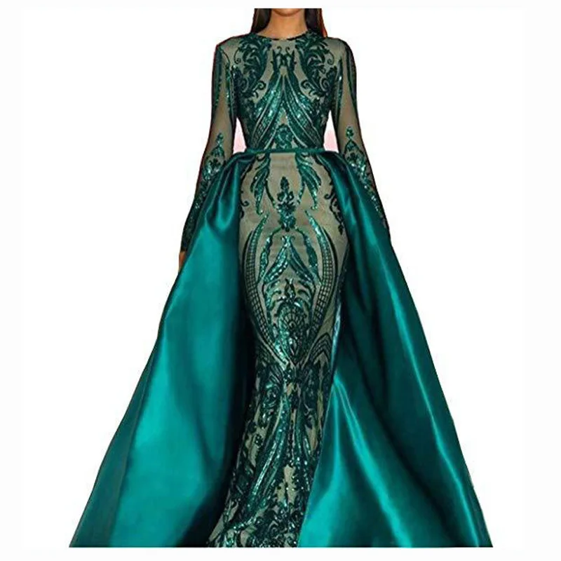 

Autumn Winter Gorgeous Green Sparkly Long Celebrity Dresses Prom Vestido Evening Gowns Elegant One Shoulder Mermaid Party Robes