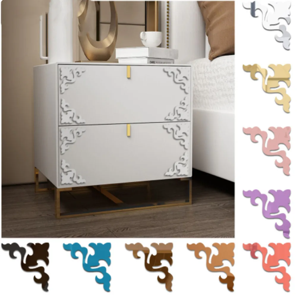 

4pcs Vinyl Wall Mirror Sticker Decal DIY Home Decoration Art Mirror Ornament Corner Filigreel Tile Decorative Floral Pattern