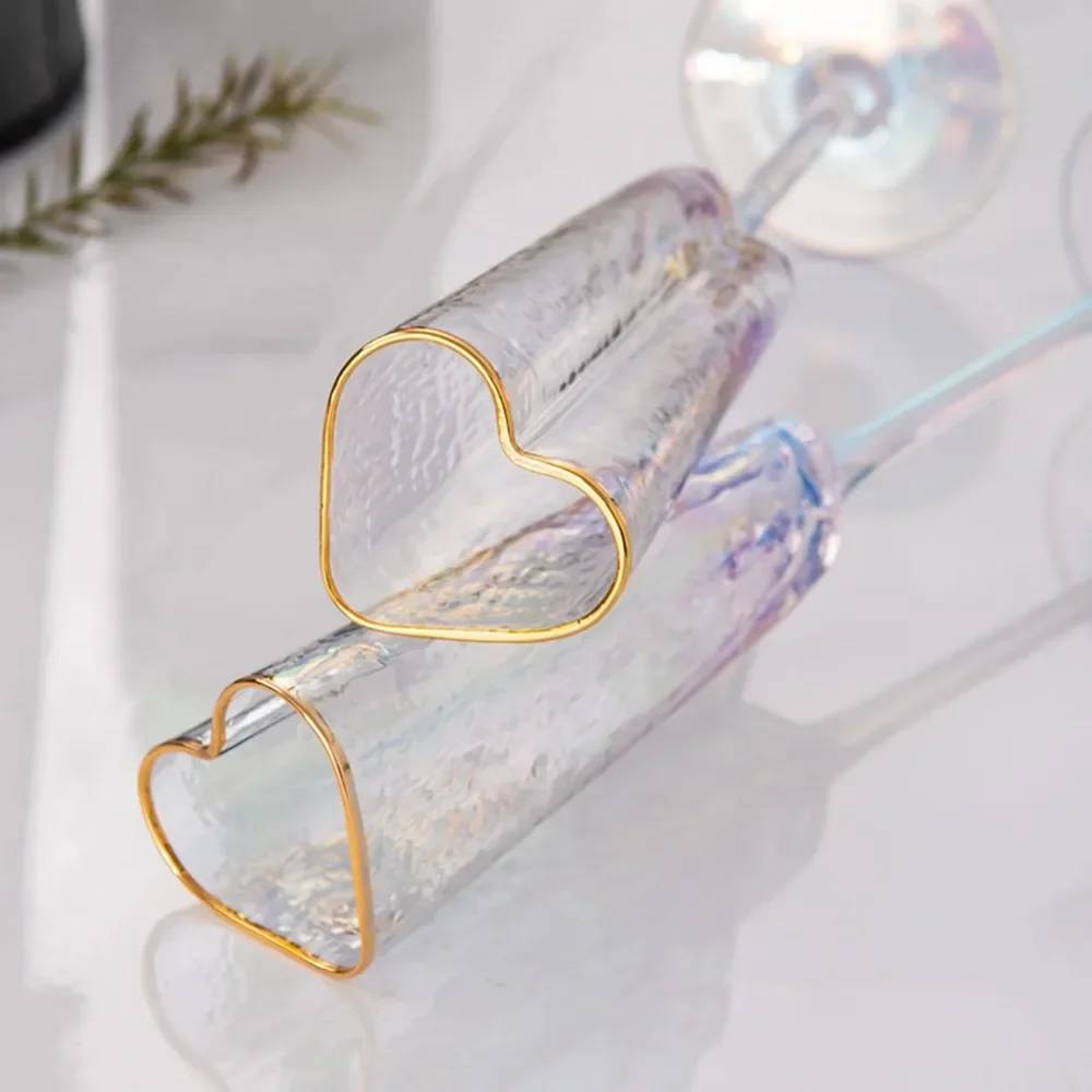 Бокал для шампанского в форме сердца с золотой оправой чашки вина из хрусталя