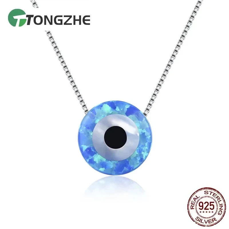 Фото TONGZHE ожерелье из стерлингового серебра 925 пробы с опалом Lucky Hamsa Evil Eye, подвеска с подвеской, женские ювелирные изделия №1