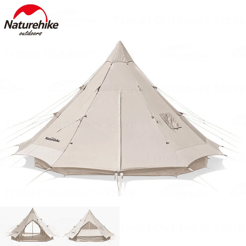 Naturehike Brighten 12.3 Camping Cotton Pyramid Tent 5-8 Persons  Outdoor Portable Waterproof Tent With Fireproof Cloth Chimney