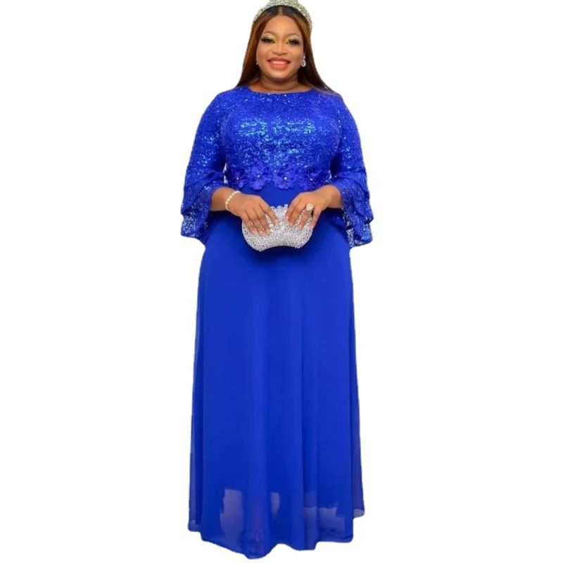 

Plus Size African Party Dresses for Women 2022 Dashiki Ankara Lace Wedding Evening Gowns Elegant Turkey Muslim Kaftan Maxi Dress