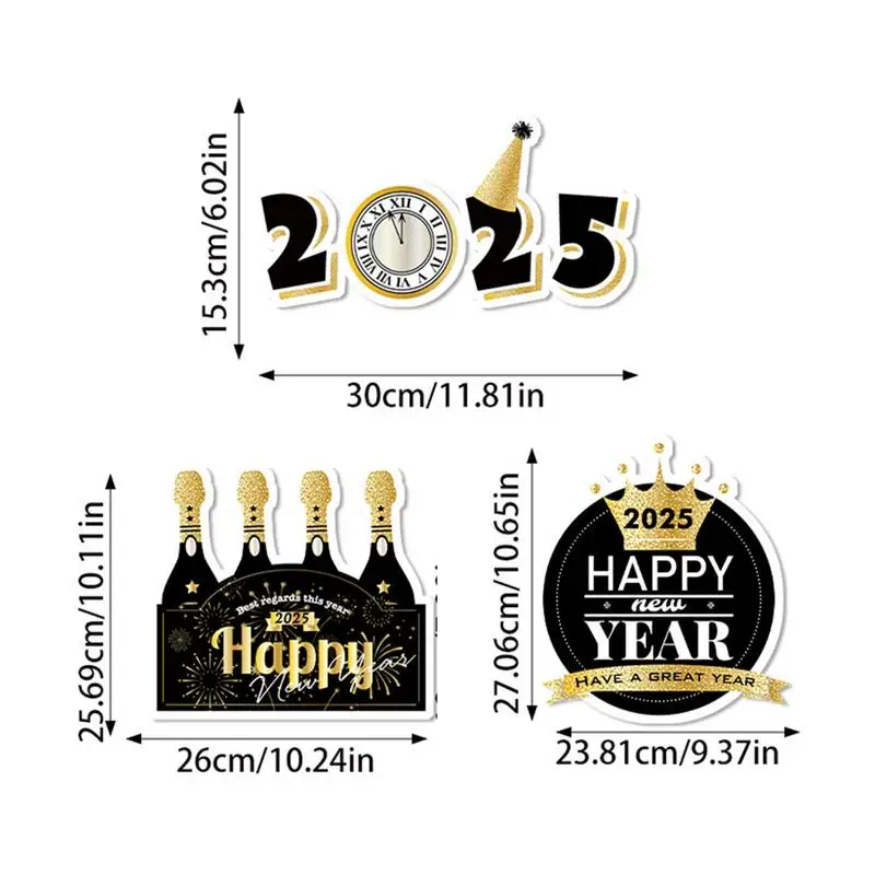 С Новым годом Настенная вывеска Новогоднее украшение Подвески 2025 Золотой Черный