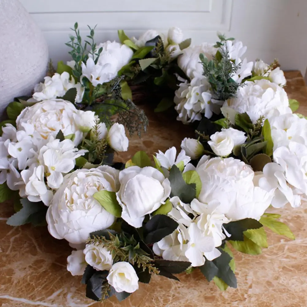 40 см белый искусственный венок с пионом гирлянда из ротанга подвесной на дверь
