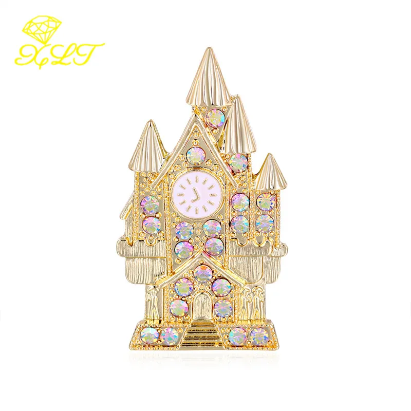 

European Castle Alloy Rhinestone Brooch Personality Color Gem Drip Corsage Manufacturers Spot Clothing Accessories Pins
