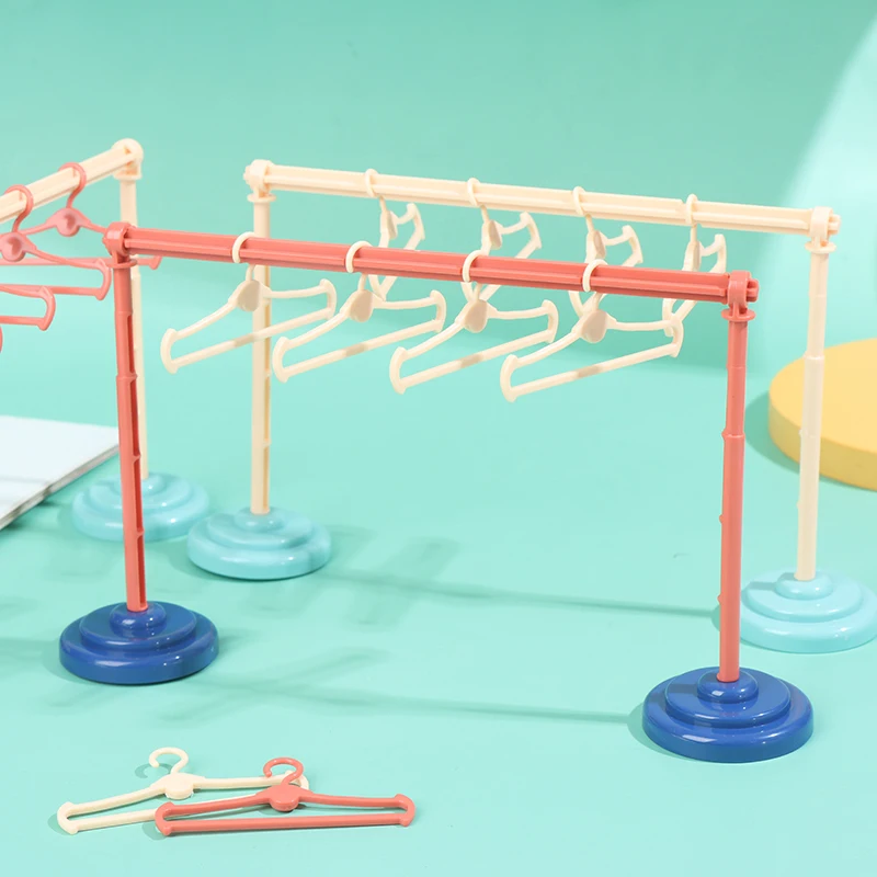 

Dollhouse Clothes Drying Laundry Rack 4/10Pcs Hangers for 1/6 1/8 1/12 BJD Dolls Dress Hangers Organizer Pretend Play for Girls