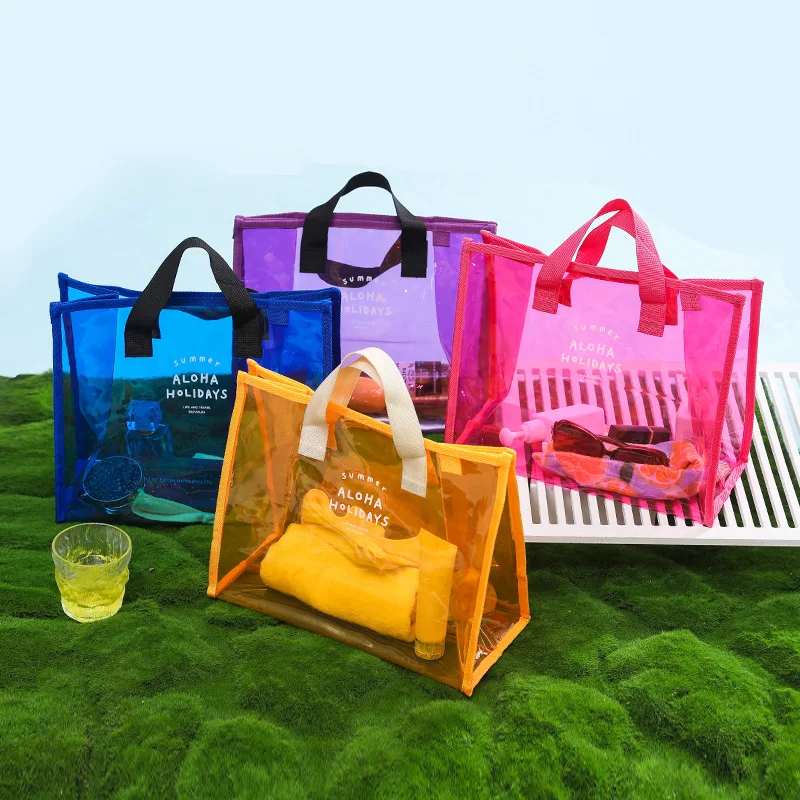 New Designer Summer Jelly Purses And Bags Women Hot Pink Transparent Beach Tote Ladies Waterproof Clear Pvc Tote Bag