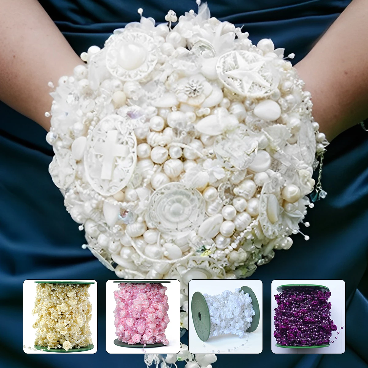 

Искусственные цветы, жемчужные бусины, рулон искусственных роз, искусственная гирлянда из искусственного жемчуга, цепочка, декоративное украшение «сделай сам» для свадьбы, 30 м