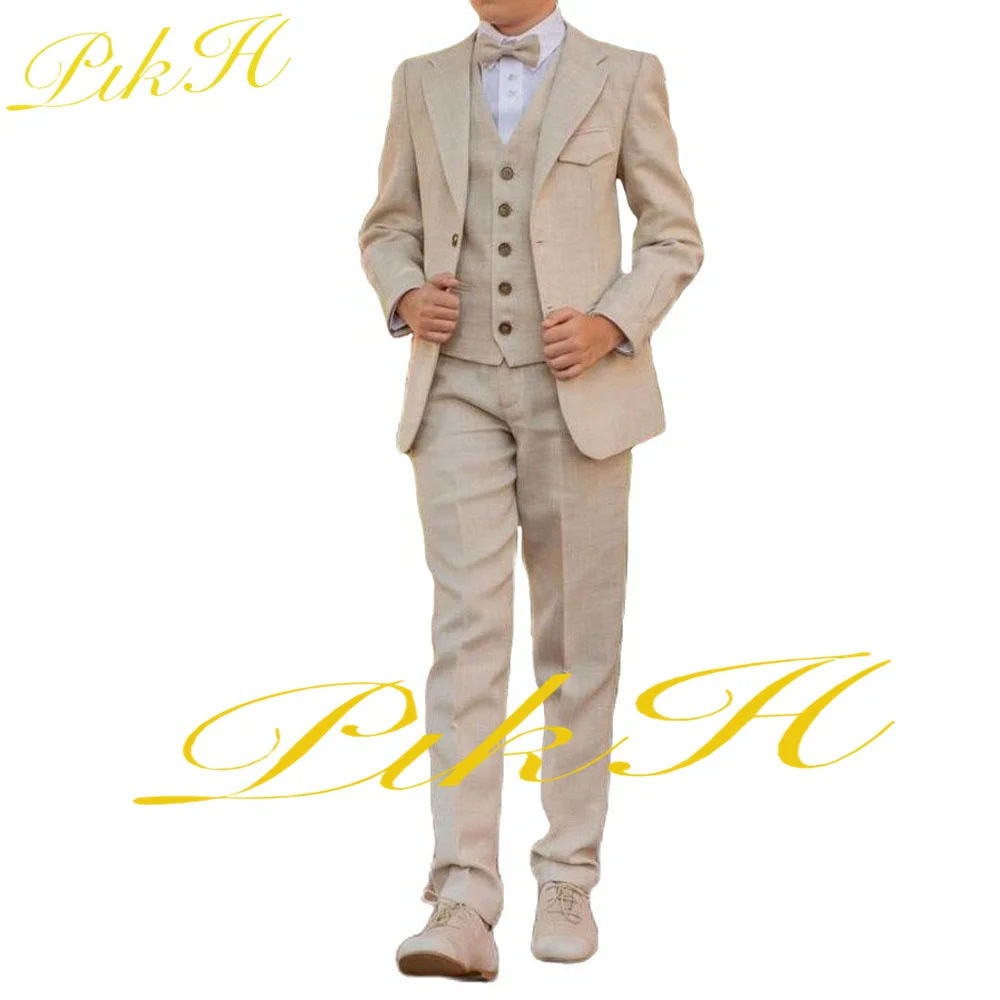 Boys Suit Wedding Vintage Wool Jacket Pants Vest Linen Kids Blazer One Button Blazer Set for Child Clothes