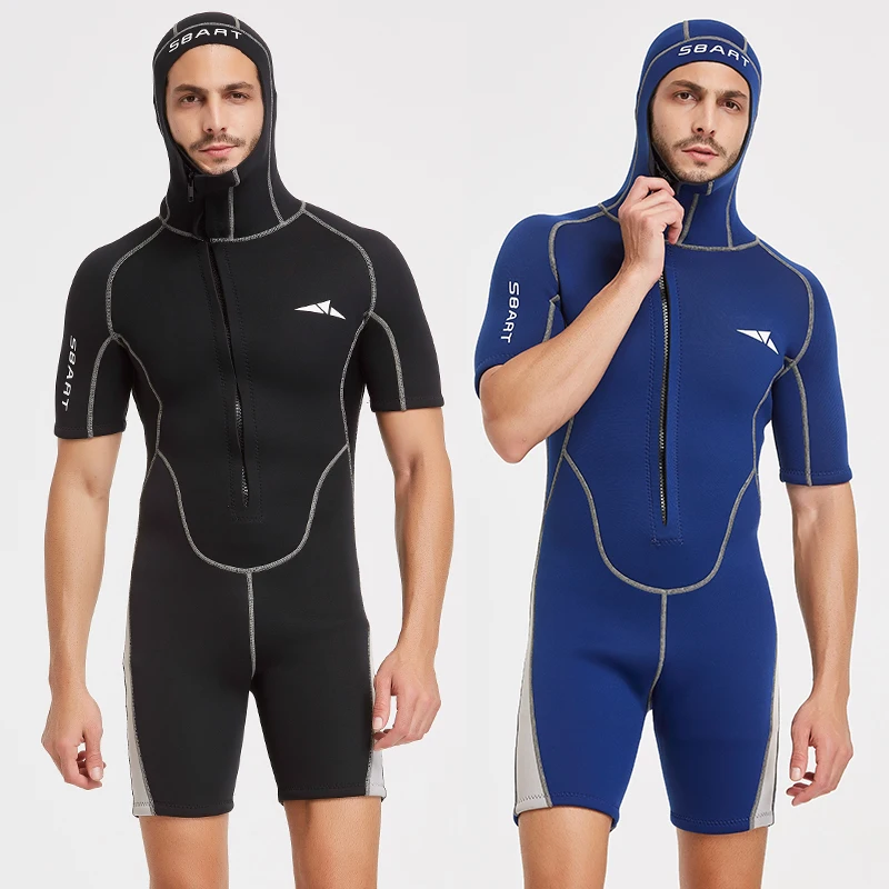 

Mens Shorty Wetsuit 3mm Full Scuba Diving Suit Front Zipper Hoodie Snorkeling Surfing Kayaking Canoeing Cold Water Wet Suits