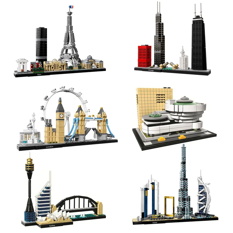 

Architecture Paris Dubai London Sydney Chicago Shanghai Building Blocks Kit Bricks Classic City Model Kid Toys For Children Gift