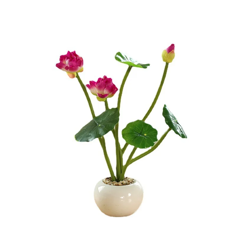 

Small Round Pot Lotus Bonsai Creative Fashion Artificial Home Decoration Ornaments Simulation Flower Factory Direct Supply