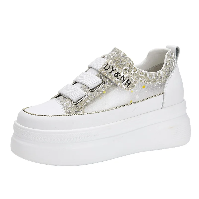 7.5CM Chunky Sneaker 2023 Fashion Air Mesh Hook&Loop Female Breathable Hidden Heels Casual Women Vulcanize Platform Woman Shoe