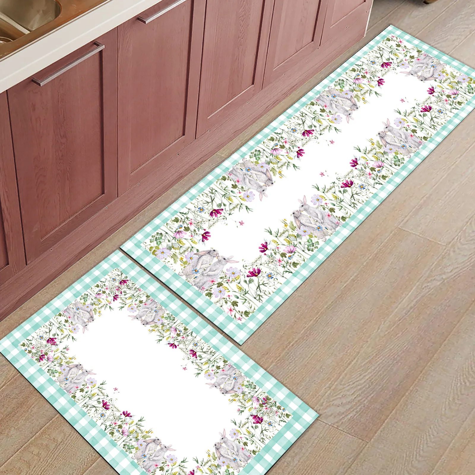 

Пасхальный весенний цветной Цветочный Кролик, кухонный Придверный коврик, гостиная, спальня, нескользящий ковер, коврик для входа в ванную