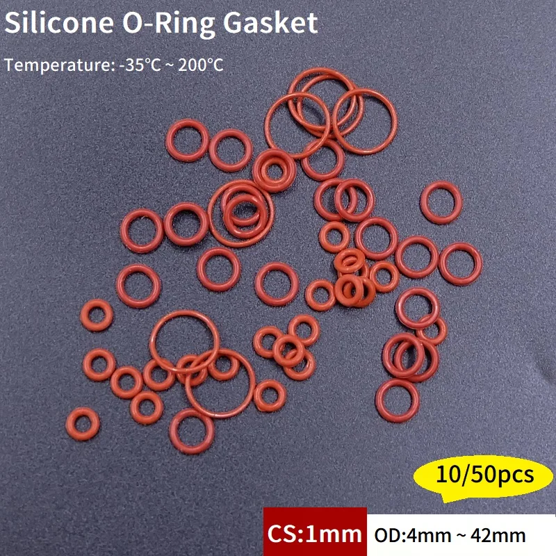 

10/50pcs Seal O Ring Gasket CS 1mm Thickness Food Grade Silicone Rubber OD4 ~ 42mm Red VMQ Round O-Ring Waterproof Washer Spacer