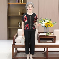 2022 summer tracksuit women short sleeve top and pants suits casual two piece set womens grandma outfits 5xl