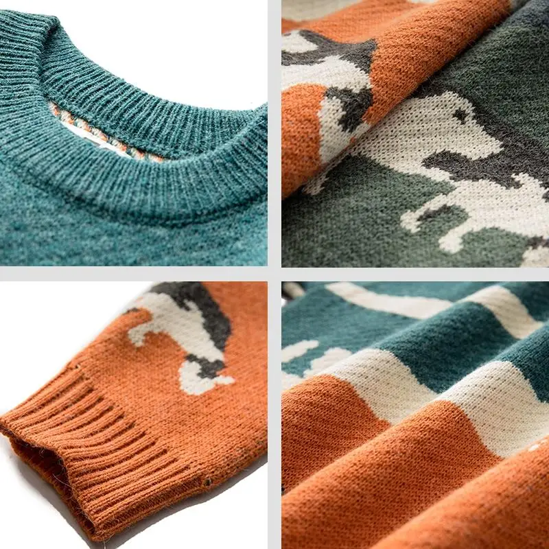 2022 Autumn Winter Men Vintage Cows Couple Sweaters Pullover Mens O-Neck Korean Fashions Sweater Women Casual Harajuku Clothes